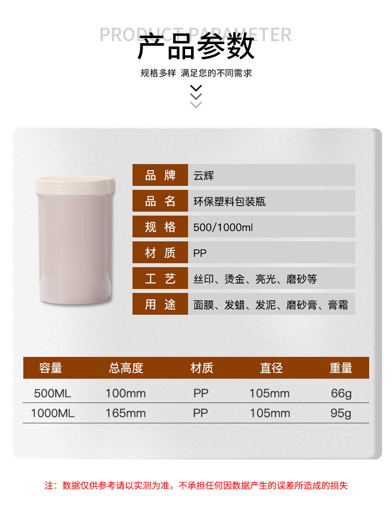 PP塑料广口瓶化妆品包材 500g面膜膏霜瓶身体磨砂膏泥膜罐面霜瓶